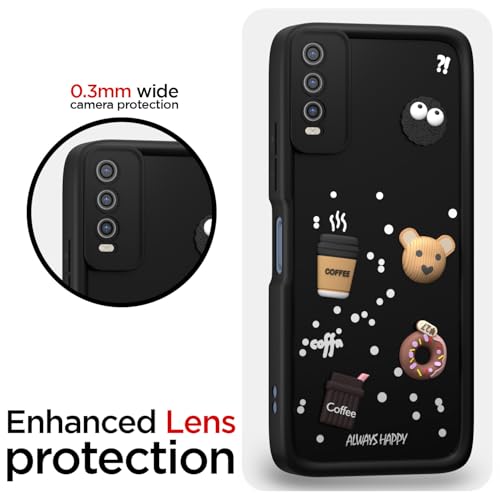 Image of Outlouders Back Cover for Vivo Y12s / Y20 / Y20i / Y20G | 3D Cartoon Cute Fun Bear | Silicone Full Body Protection Bumper Case (Black)