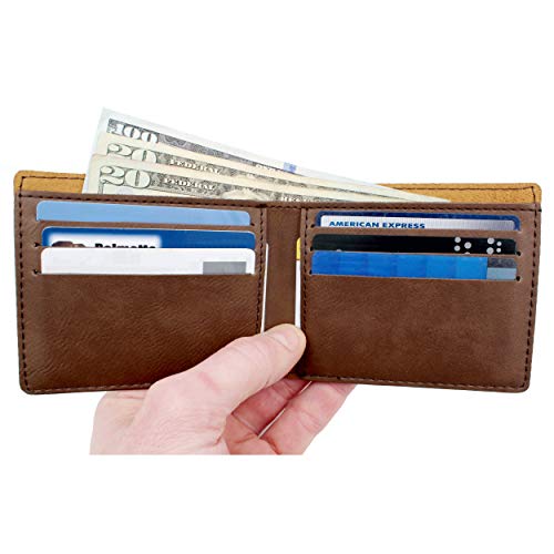 Palmetto Wood Shop Laser Engraved Personalized Leatherette Bifold Men's Wallet, Father's Day Gifts, Christmas Gifts For Him, Valentines Day Gifts (Brown)3