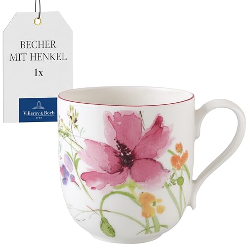 Villeroy & Boch - Mariefleur Henkelbecher 260 ml Bunt, Spülmaschinenfest, Mikrowellensicher, Kaffeetasse, Kaffeebecher, Große Tasse, Geschirr, Blümchengeschirr, Premium Porzellan