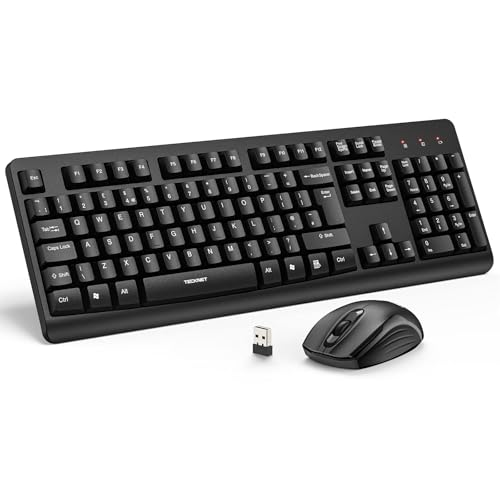 TECKNET Wireless Keyboard and Mouse Set Ergonomic 2.4G Cordless Keyboard & Mouse Combo Silent Full-Size Spill-Resistant with Nano USB Receiver for PC Laptop Computer - QWERTY UK Layout black
