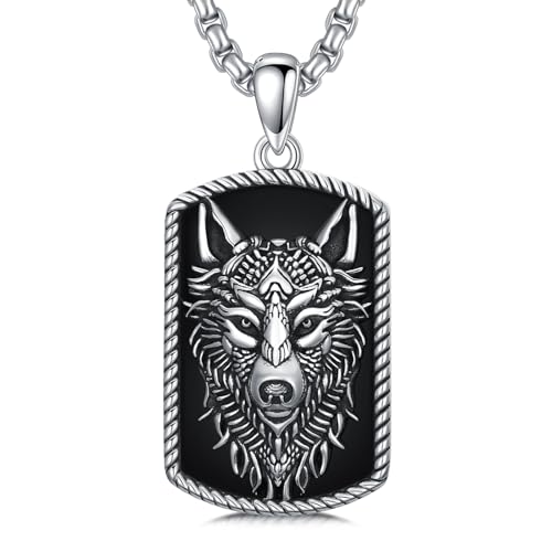 Chaîne viking en argent sterling 925 avec collier loup totem et bijoux vikings tendance