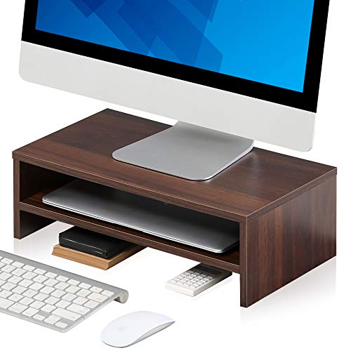 FITUEYES Computer Monitor Stand Clamp Desk TV Shelf Risers 16.7 inch 2 Tiers Monitor Stand Save Space DT204203WB