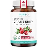 Organic Cranberry Pills for Women - 50:1 Concentrate for UTI Prevention - 25,000mg Fresh Cranberries Equivalence for Urinary & Bladder Health Support - Made in Canada & Vegan - 60 Ct (2 Month Supply)