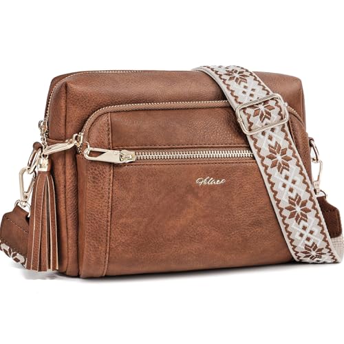 Image of Small Leather Crossbody Bags for Women Anti theft Purses and Handbag Shoulder Hangbag with Wide Strap Tassel
