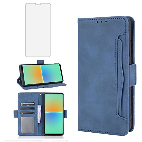 Funda Sony Xperia 10 IV XQ-CC54 con Cristal Templado Carcasa Libro Cuero 10IV Azul