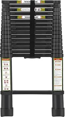 RIKADE Telescoping Ladder 20.3 ft & Attic Ladder, Heavy Duty Aluminum with Non-Slip Feet, 330 lb Capacity for RV, Attic, Loft & Multi-Surface Use, Black