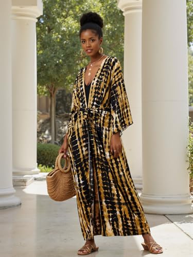 Image of Women's Kimono Cover Up Long Beach Dress Swimsuit Cover Ups Colorful Cardigan Lightweight Robe for Swimwear
