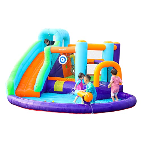 AirMyFun Bounce House,Water Bounce Slide House,Water Jumper Slide,Inflatable Water Park with Splash and Slide,Wet or Dry Bouncing Slide Combo with Air Blower for Kids Outdoor