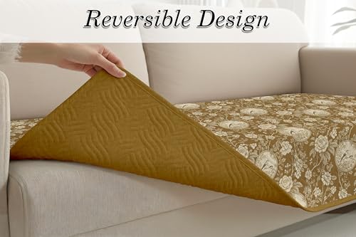 Image of Cloth Fusion 300 GSM Quilted Jaipuri Theme Printed 2 Seater Sofa Cover Mat-Style Fully Covered with Armrest Pockets, Adjustable Straps & Lock Fit (120 cm Seat Run, Floral Toile)