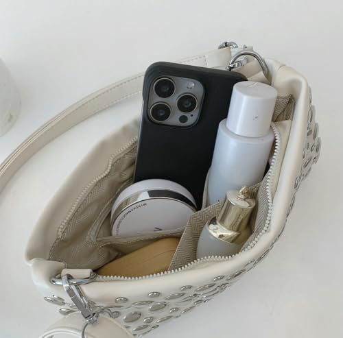 Y2k Crescent Crossbody Purse Women 90s PU Leather Trendy Studded Shoulder Satchels Hobo Bags Punk Underarm Tote Handbag3