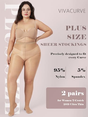 Image of Plus Size Sheer Black Tights for Women T-Crotch 20D Ultra Thin Pantyhose High Waist Stockings 2 Pairs