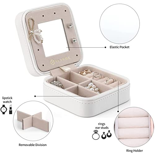 Vlando Small Travel Jewelry Box Organizer - Mirrored Carry-On Jewelries Necklaces Rings Earrings Necklace Storage Case, White… #TOP4
