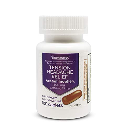 ValuMeds Tension Headache Relief with Acetaminophen 500mg, 100 Caplets, Aspirin Free with Caffeine