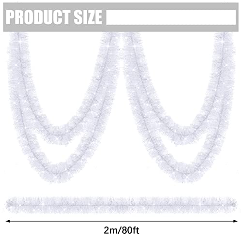 80 Ft Christmas Tinsel Garland Christmas Tree Metallic Garland Metallic Foil Decorations For Christmas Outdoor Or Indoor Use Wedding Party And Holiday Decor (White) #TOP2