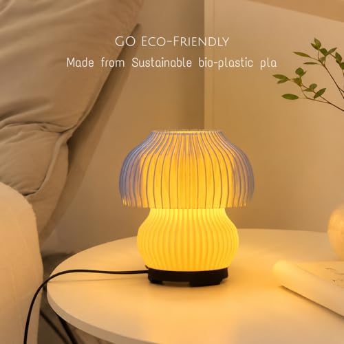 Image of Haydn Frosted Dome Mushroom Bio-Plastic Table Lamp - Warm LED Bedside Night Lamp for Bedroom & Study, Soft Ambient Decor Light for Home, Elegant Minimal Design (LED Included)