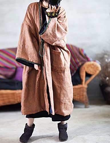 NFYM Women Vintage Trench Coat Autumn Long Sleeve Open Front Cardigan Coat Plus Size Long Jacket Overcoat Outwear3