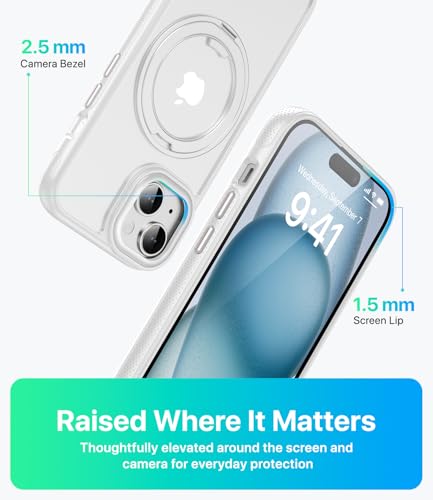 Image of for iPhone 15 Case, Compatible with MagSafe, Slim Shockproof Military-Grade Rugged Protective Case with Stand, Camera Control, Comfort Grip (B-White, iPhone 15)