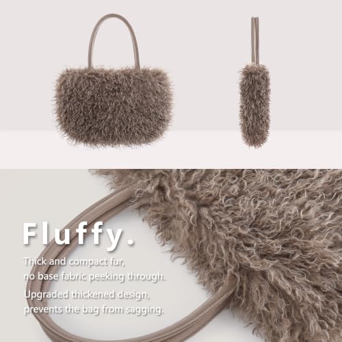 Image of Women's Fuzzy Tote Bag Curly Handbag Furry Shoulder Bag Large Plush Top Handle Purses Winter