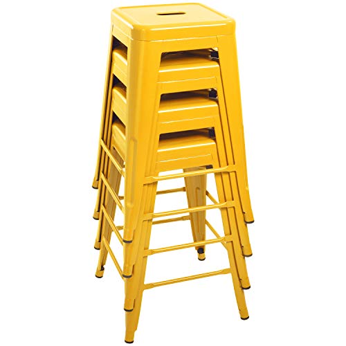 Image of Devoko Metal Bar Stools 24 inch Indoor Outdoor Stackable Barstools Modern Style Industrial Vintage Counter Bar Stools Set of 4 (24 inch, Yellow)