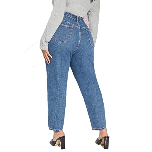LEIJIJEANS Plus Size Women for Jeans Straight Fitting High Stretchy Jeans Highwaist Light Blue Full Length Mom Pants3