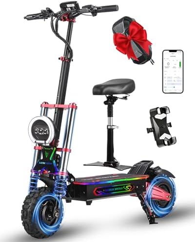 Fast Electric Scooter for Adults, 75 Miles Up to 55 MPH, Range 2280Wh Battery with 6000w Motors, Off-Road Electric Scooter Foldable E-Scooter with Seat,11" Fat Tire,400 lb Capacity(UL2272 Certified)