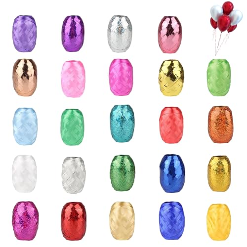 ACONDE Geschenkband Weihnachten Deko Set - 24 Stück (5mm × 10m/Rolle) Schleifenband Bunt Farben für Feiertage Hochzeit Party - Ringelband Decoration für Luftballon Geschenk