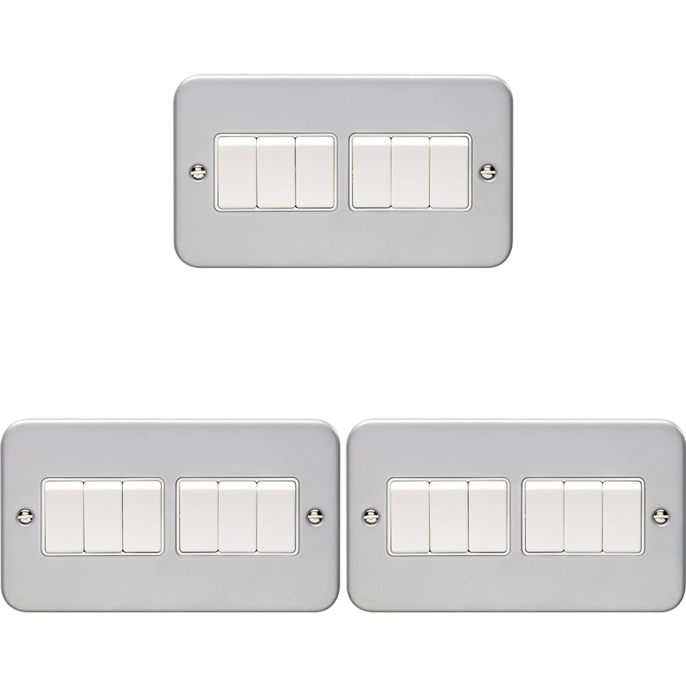 Multi-Lichtschalter, 6-Gang-Multi-Lichtschalter, 2-Wege, 10 A, robuste Metallklemme, weiße Wippe, dekorative Küche, Wohnzimmer, Schlafzimmer, 3 Stück