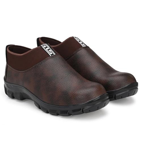Image of Synthetic Leather Steel Toe Safety Shoe for Men, Brown, F1-30-Brown
