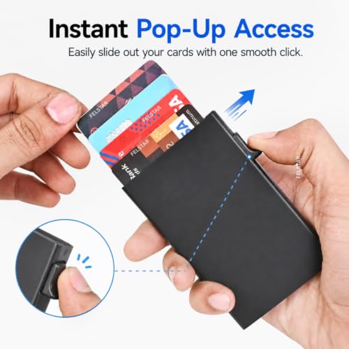 Image of FELSTAR Card Holder RFID Blocking Aluminum Pop Up Smart Credit /Debit ATM Wallet for Men's and Women's Corporate Gift for Employees Black (Minimalist)