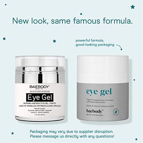 Baebody Eye Gel for Under and Around Eyes to Smooth Fine Lines, Brighten Dark Circles and De-Puff Bags with Peptide Complex and Soothing Aloe, 1.7 Fl Oz