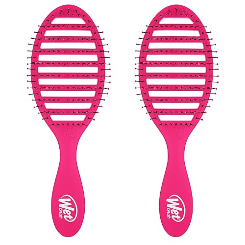 Wet Brush Speed Dry Hair Brush - Pink - Vented Design and Ultra Soft HeatFlex Bristles Are Blow Dry Safe With Ergonomic Handle Manages Tangle and Uncontrollable Hair - Pain-Free (Pack of 2)