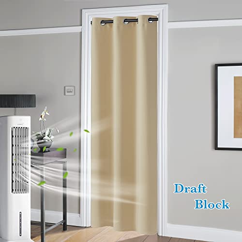 Image of RYB HOME Blackout Curtains Thermal Insulating Privacy Temporary Door Curtains for Bedroom Closet Doorway Accordion Door Interior Living Room Kids Nursery Dining, Wide 60 x Long 90 inch, Cream Beige