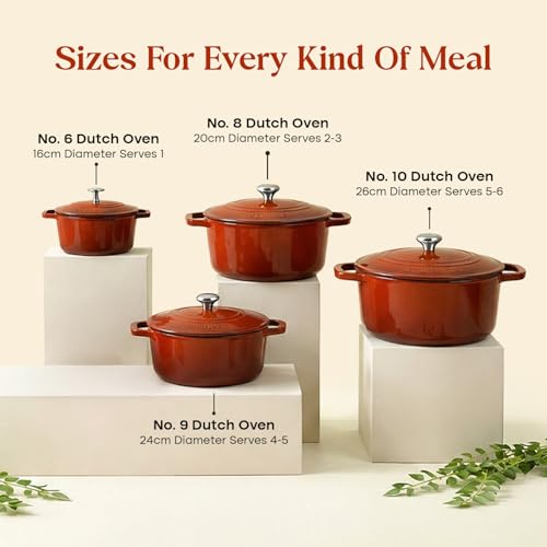 Image of CUMIN CO. Cast Iron Dutch Oven 1.2L, 16 cm | Induction Base Cookware | 10 Years Warranty | Non Toxic Non Stick Biryani Pot with Lid | Heavy Bottom | Chemical Free Coating | Free Accessories | Color: Rust