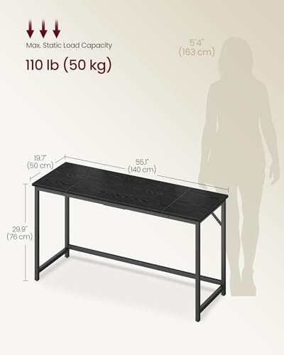 Image of VASAGLE Computer Desk, Steel Frame Gaming Desk for Home Office, 55.1 Inch | Office Desk, Gaming Table For Study, Work, Gaming, Writing, Bedroom, Living Room, Black ULWD214B101
