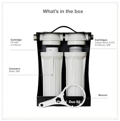 Image of Duo S2 External 2-Stage RV Fresh Water Filter System, High Flow, NSF Housings, 3 /4 inch GHT Stainless Steel Fittings, Reduce Sediment, Chlorine, Odor, Heavy Duty Free-Standing Chassis, White