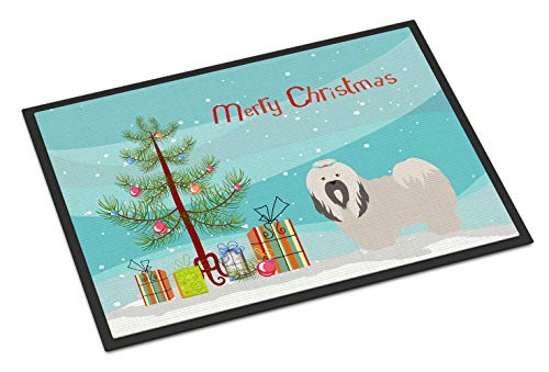 Caroline's Treasures BB8481MAT Lhasa Apso Christmas Doormat 18x27 Front Door Mat Indoor Outdoor Rugs for Entryway, Non Slip Washable Low Pile, 18H X 27W