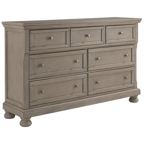 Image of Signature Design by Ashley Lettner Dresser for Bedroom, 7 Drawer Burnished Gray Chest, 65-Inch Wide Traditional Style, Hidden Storage for Small Valuables, Light Gray
