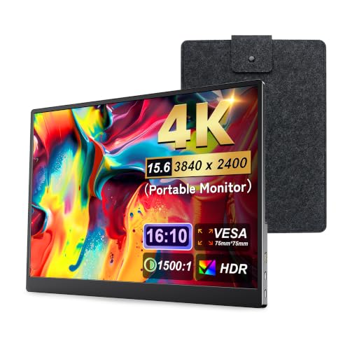 Image of 4K Portable Monitor 15.6 Inch 3840x2400 IPS, 100% NTSC, Full-Featured Type-C Mini HDMI, Aluminum Shell for Laptop PC Switch Phone