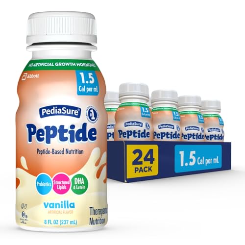 PediaSure Peptide 1.5 Cal, Peptide-Based Formula, Sole-Source Nutrition Drink for Tube Feeding or Oral Nutrition, Vanilla, 8-fl-oz Bottle, Pack of 24
