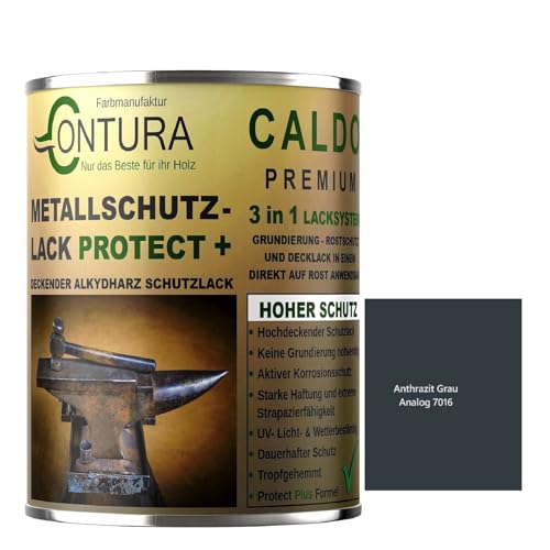 Contura 3in1 Rostschutzfarbe Metallschutzlack Glänzend RAL Metall Lack Farbe Grundierung (RAL 7016 Anthrazit Grau, 500ml.)