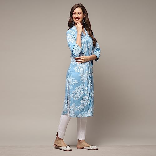 Image of BIBA Women Rayon Regular Fit Liva Straight Printed Kurta
