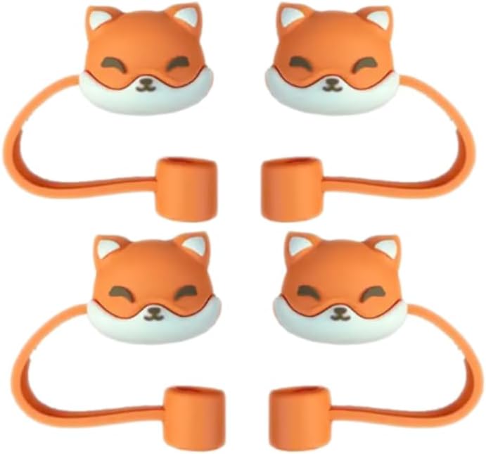 4PC Foxes Straw Cover for Stanley 40&30 Oz Cup, 8mm Silicone Straw Covers Cap for Stanley Cup Accessories, Cute Topper for Tumblers, Cap Stopper for Reusable Straws Tip Lids