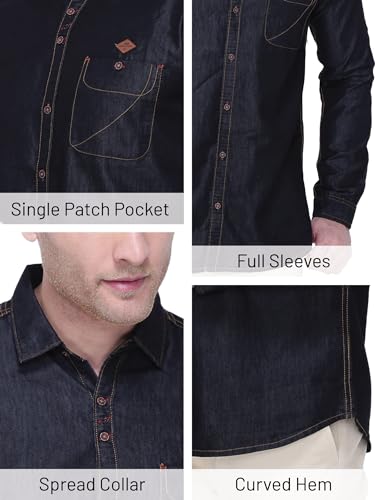 Image of Kuons Avenue Men's Denim Casual Shirt | Regular Fit | Full Sleeves | Smart Spread Collar | - Perfect for Everyday Casual