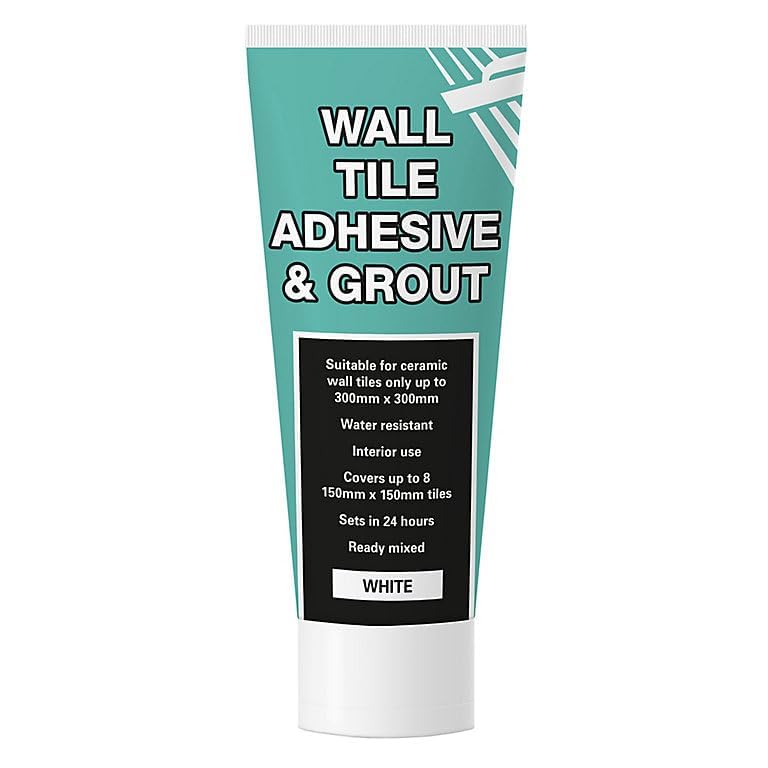 Wall Tile Adhesive and Grout in Easy Apply Tube, 2 in 1 Waterproof Wall Tile Adhesive with Grout for Easy Tiling, For Bathrooms, Kitchen - White 300g Tube