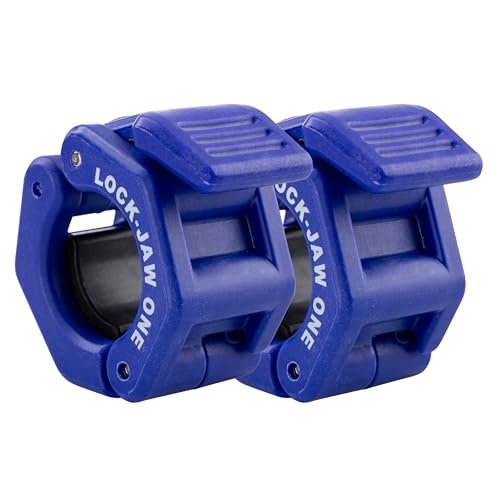 Lock-Jaw ONE Barbell Collars with Magnets (Blue) Barbell Clamps - 1 Pair Heavy Duty Bar Clamps for 1” & 25mm Olympic Bars – Secure Weight Bar Clamps for Strength Training & Home Gym Accessories