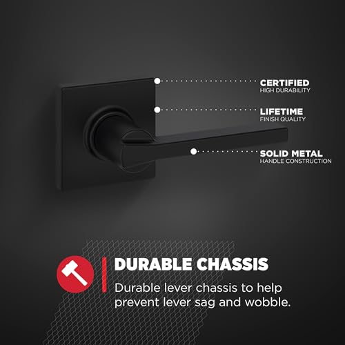 Image of Kwikset Casey Hallway Passage and Bed /Bath Privacy Door Handle 2 Pack, 1 Pack Passage Levers and 1 Pack Privacy Levers, Matte Black Reversible Interior Handles, with Microban