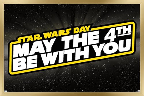 Trends International Star Wars - May the 4th - Logo Wall Poster, 22.4L x 14.7W, Gold Framed Version