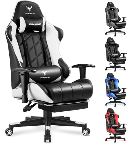 Gaming Chair with 3D Adjustable Armrests, Cow Print Design, Ergonomic Office Chair with High Back, Computer Chair with Footrest,Comfy Diamond Stitching Sest, Game Chair for Adults