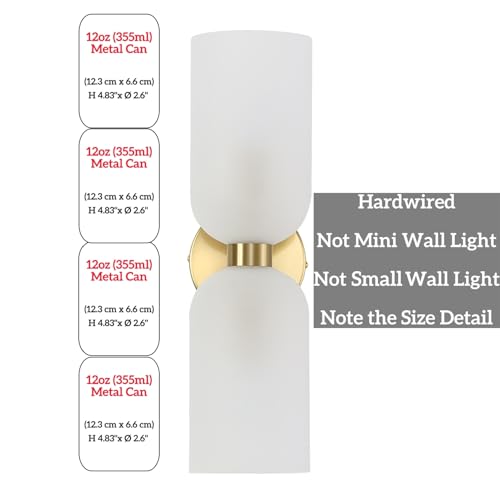 Image of EFINEHOME Minimalist 2-Light Gold Wall Sconces with Cylinder Glass Shades- Mid Century Vanity Wall Double Lights Hardwired- Modern Indoor Glass Wall Mounted Art Decor Lights (Frosted White, 1 Pack)