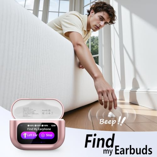 Image of Thunelec Wireless Earbuds with Touch Screen, 2026 New Bluetooth 5.4 Headphones with ANC /ENC Mic, 50H HiFi Stereo Ear Buds with 5 EQ Modes, Transparency Mode, IPX7 Earphones for Running, Rose Glod